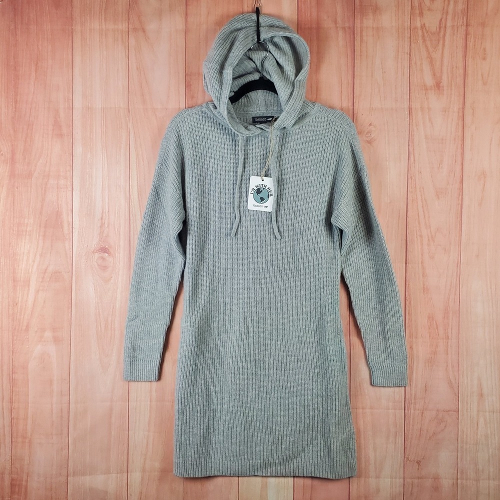 Toad & Co Whidbey Sweater Dress Women Small Gray‎ Wool Drop Shoulder Hooded